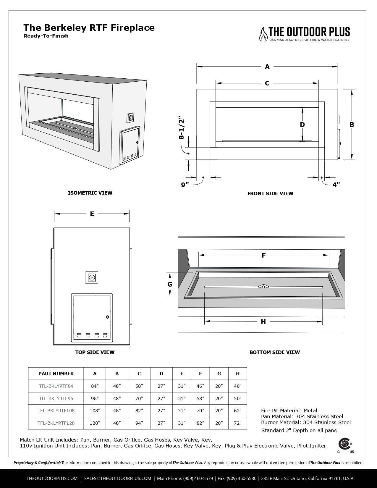 The Berkeley (See Through) Outdoor Fireplace - RTF (Ready to Finish) by The Outdoor Plus | Outdoor Heat Direct