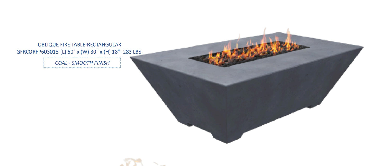 GFRC Oblique Rectangular Fire Table /Electronic Ignition  - Free Cover ✓ [Fire by Design] | Outdoor Heat Direct