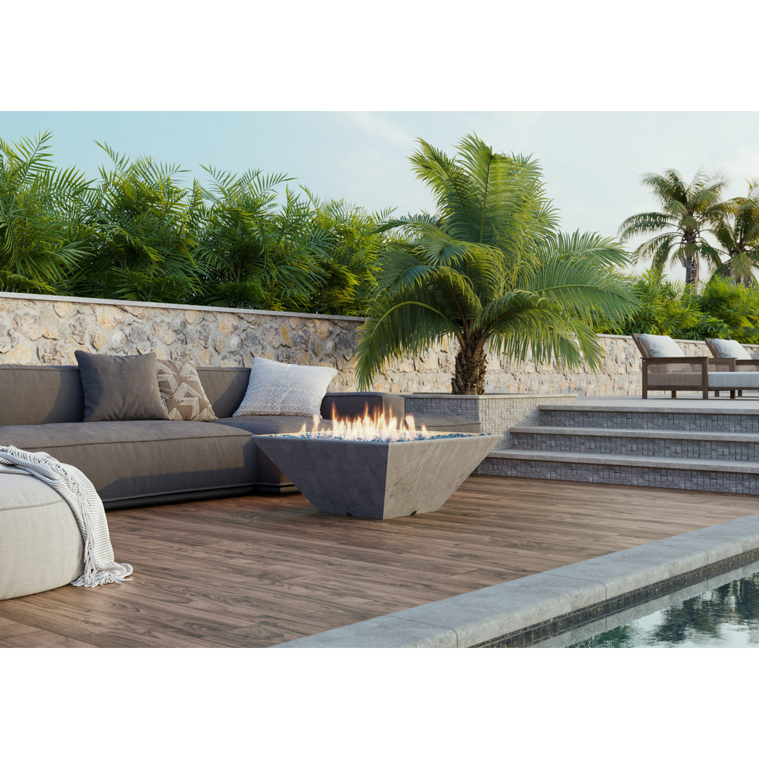 Slick Rock fire feature shown with remote-controlled electronic ignition | Outdoor Heat Direct