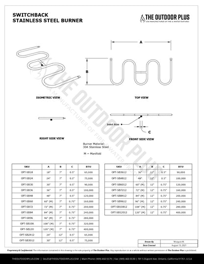 Switchback Stainless Steel Burner by The Outdoor Plus | Outdoor Heat Direct