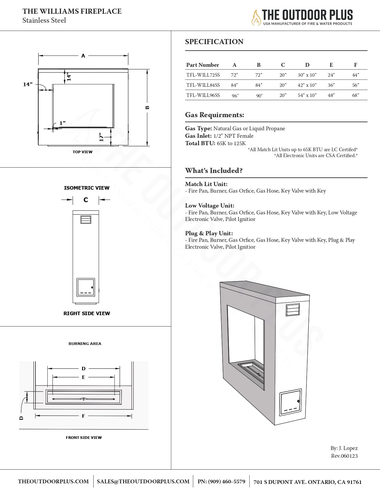 Williams Outdoor Fireplace - Stainless Steel by The Outdoor Plus - Free Cover Included | Outdoor Heat Direct