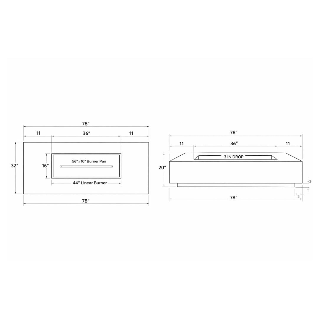 Aura Rectangle Fire Pit Match Ignition - Outdoor Heat Direct