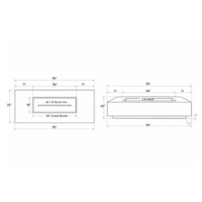 Aura Rectangle Fire Pit Match Ignition - Outdoor Heat Direct