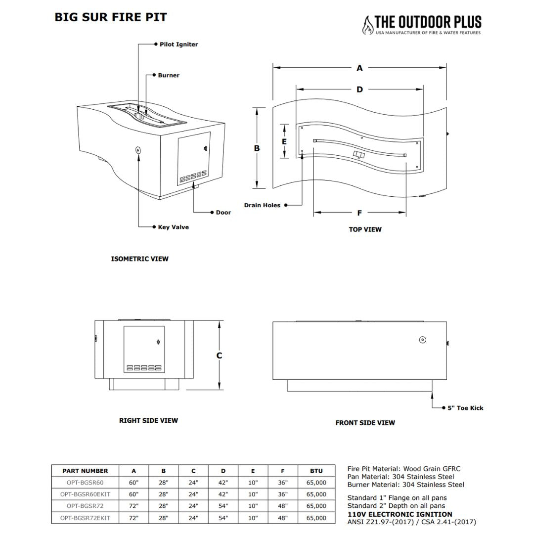 The Outdoor Plus Big Sur Wood Grain Concrete Fire Pit Specifications
