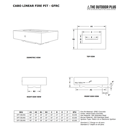 Cabo Linear Concrete Fire Pit - Free Cover ✓ [The Outdoor Plus] (Lead Time 2-3 weeks)