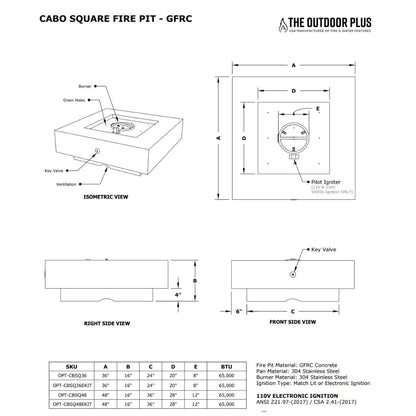 Cabo Square Concrete Fire Pit - Free Cover ✓ [The Outdoor Plus]