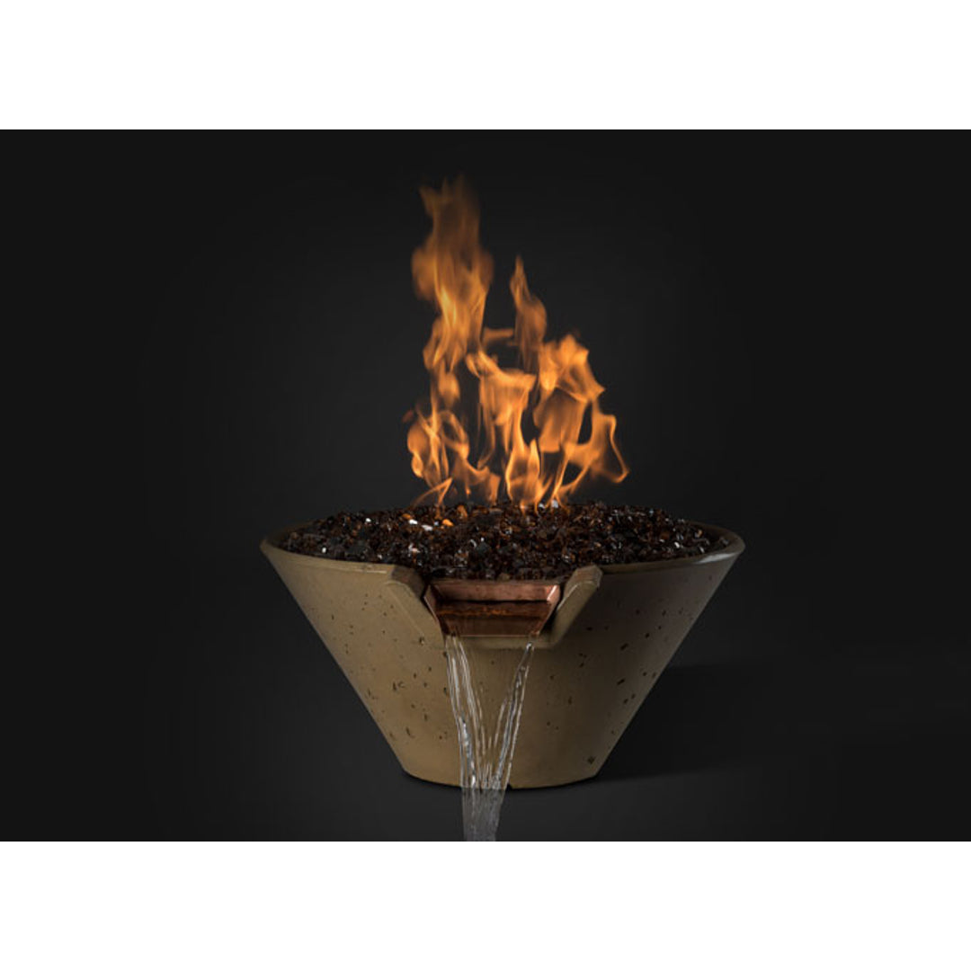 Cascade Conical Fire on Glass Water Bowl (22"–34") — Match Ignition | Slick Rock Concrete | Outdoor Heat Direct