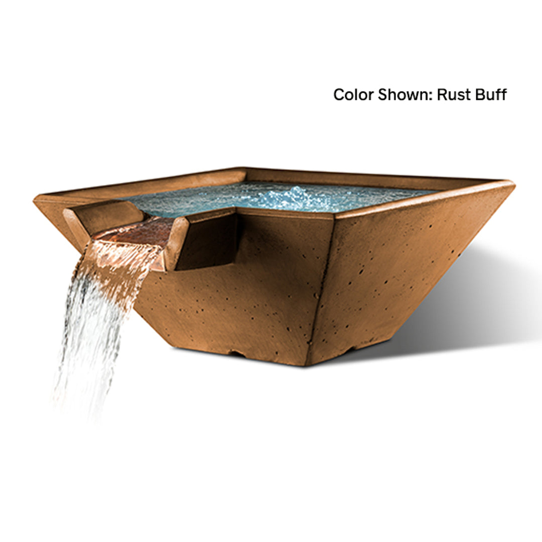Cascade Square Fire on Water Bowl (22"–34") — Submersible Electronic Ignition | Slick Rock Concrete | Outdoor Heat Direct
