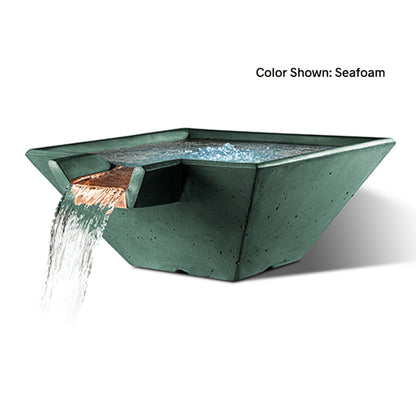 Cascade Square Fire on Water Bowl (22"–34") — Submersible Electronic Ignition | Slick Rock Concrete | Outdoor Heat Direct
