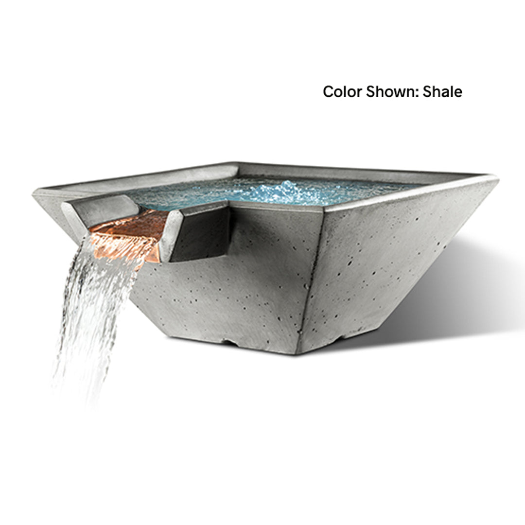 Cascade Square Fire on Water Bowl (22"–34") — Submersible Electronic Ignition | Slick Rock Concrete | Outdoor Heat Direct