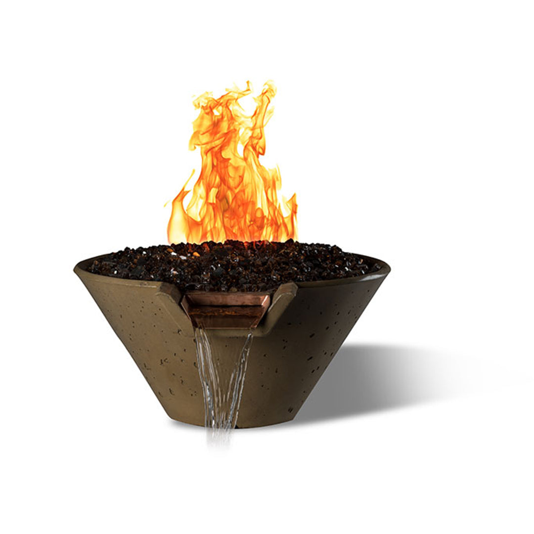 Cascade Conical Fire on Glass Water Bowl (22"–34") — Match Ignition | Slick Rock Concrete | Outdoor Heat Direct