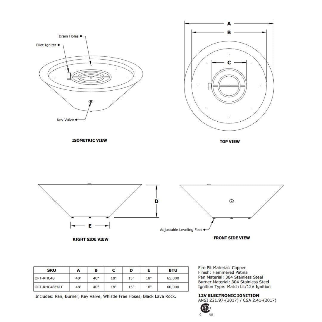 Cazo 48" Copper Narrow Ledge Fire Pit - Free Cover ✓ [The Outdoor Plus] (Lead Time 2-3 weeks)