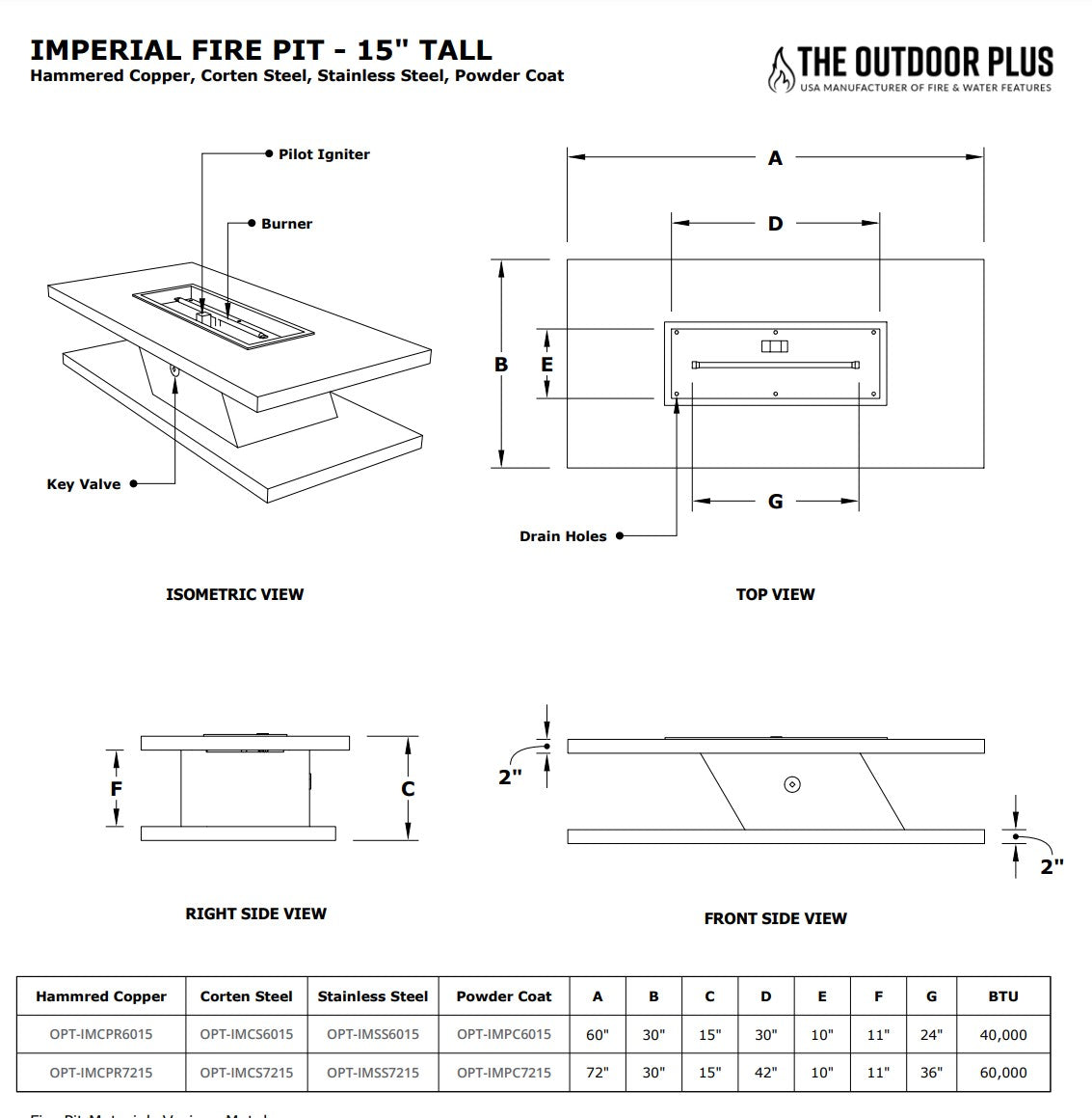 The Outdoor Plus Imperial Powdercoated 15" Tall