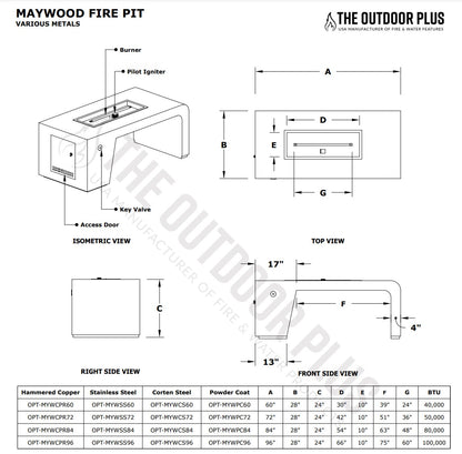 The Outdoor Plus Maywood Metal Fire Table + Free Cover