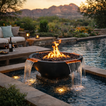 The Outdoor Plus Sedona Concrete Fire & Water Bowl - 4 Way Spill - Outdoor Heat Direct