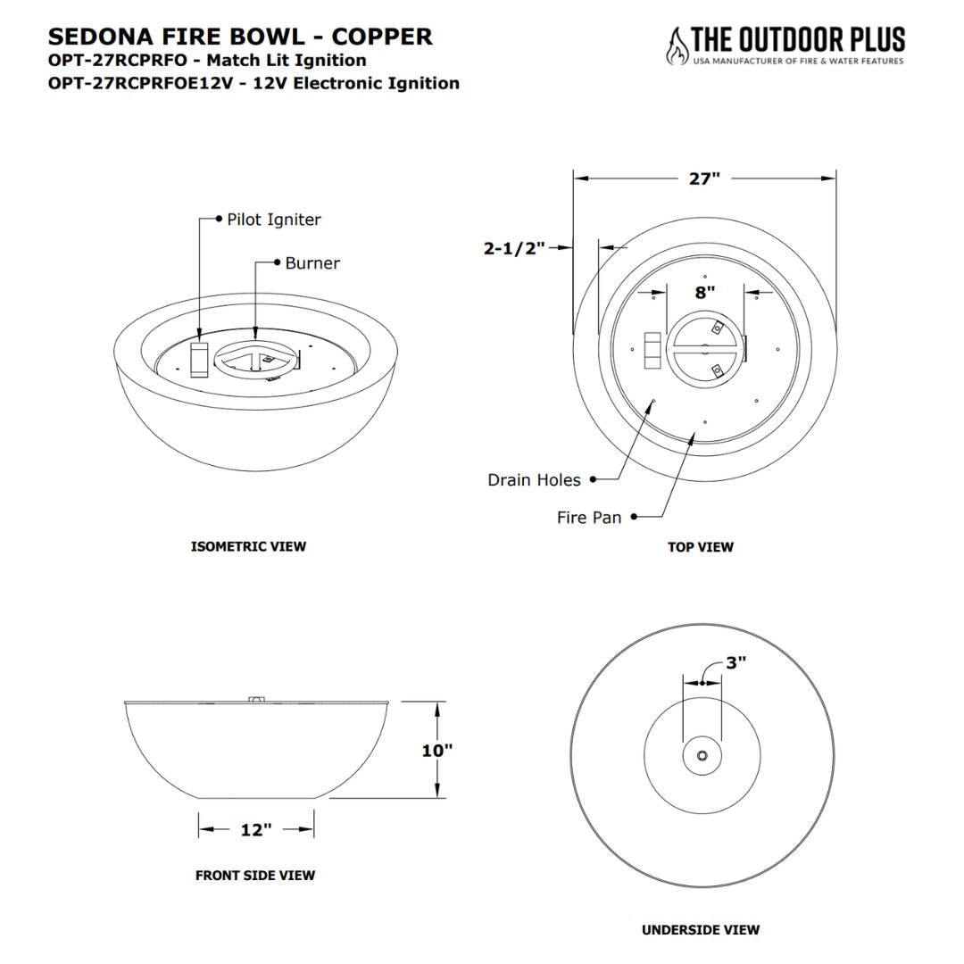 Sedona Copper Fire Bowl - Free Cover ✓ [The Outdoor Plus]  (Lead Time 2-3 weeks)