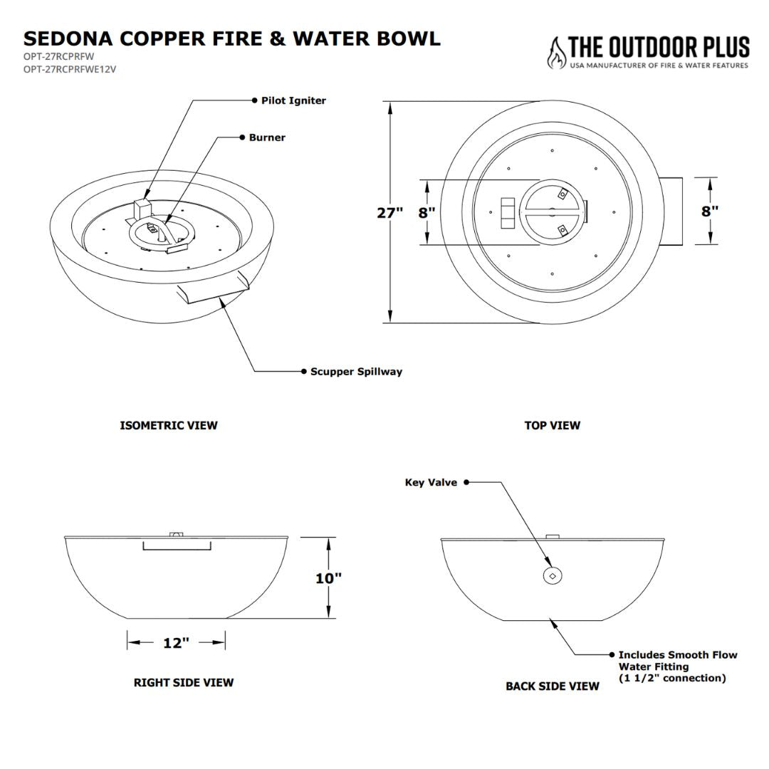 Sedona Copper Fire & Water Bowl - Free Cover ✓ [The Outdoor Plus]