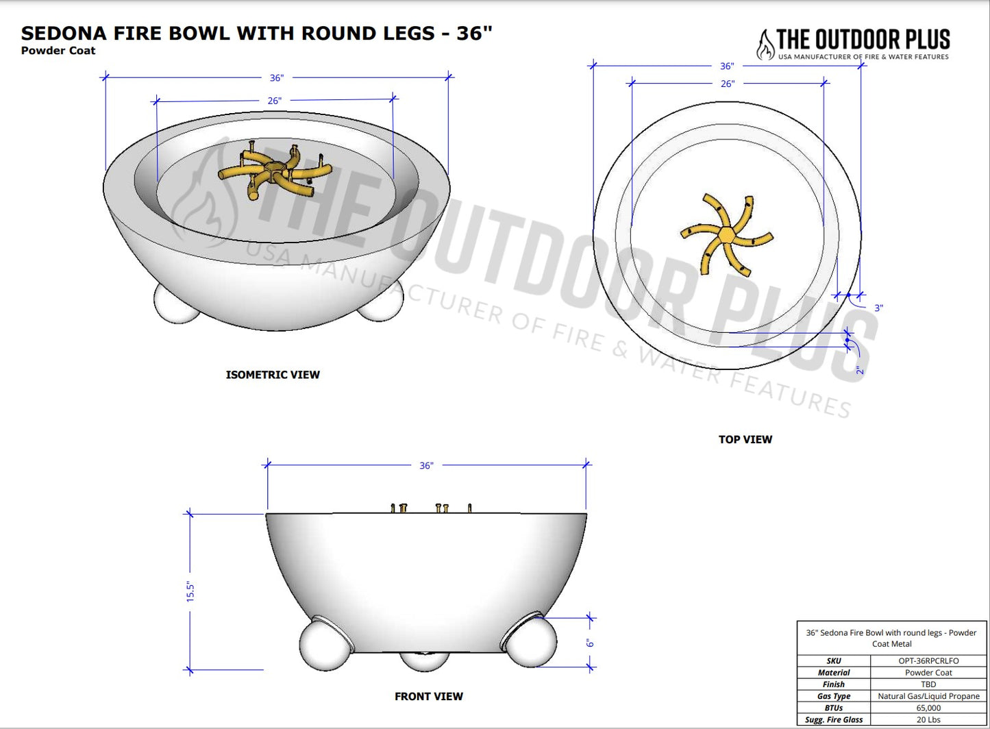 The Outdoor Plus Sedona Fire Bowl with Round Legs | Outdoor Heat Direct