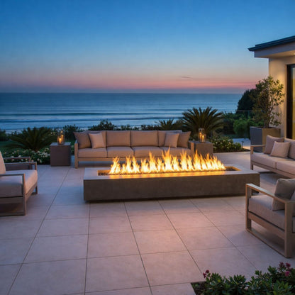 Tavola 110 Fire Table with Glass Wind Guard (Included) - Outdoor Heat Direct