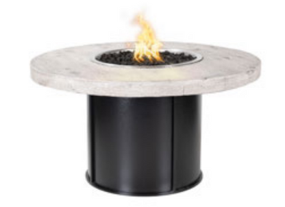 The Outdoor Plus Fresno Wood Grain Concrete and Steel Fire Table + Free Cover