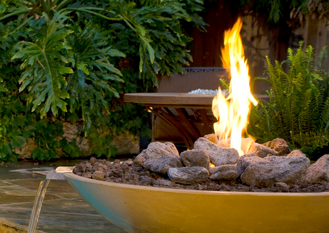 American Fyre Designs 48" Marseille Fire Bowl with Water Spout + Free Cover | Outdoor Heat Direct