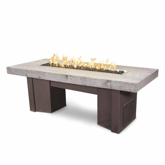 The Outdoor Plus Alameda Wood Grain Concrete and Steel Fire Table + Free Cover | Outdoor Heat Direct