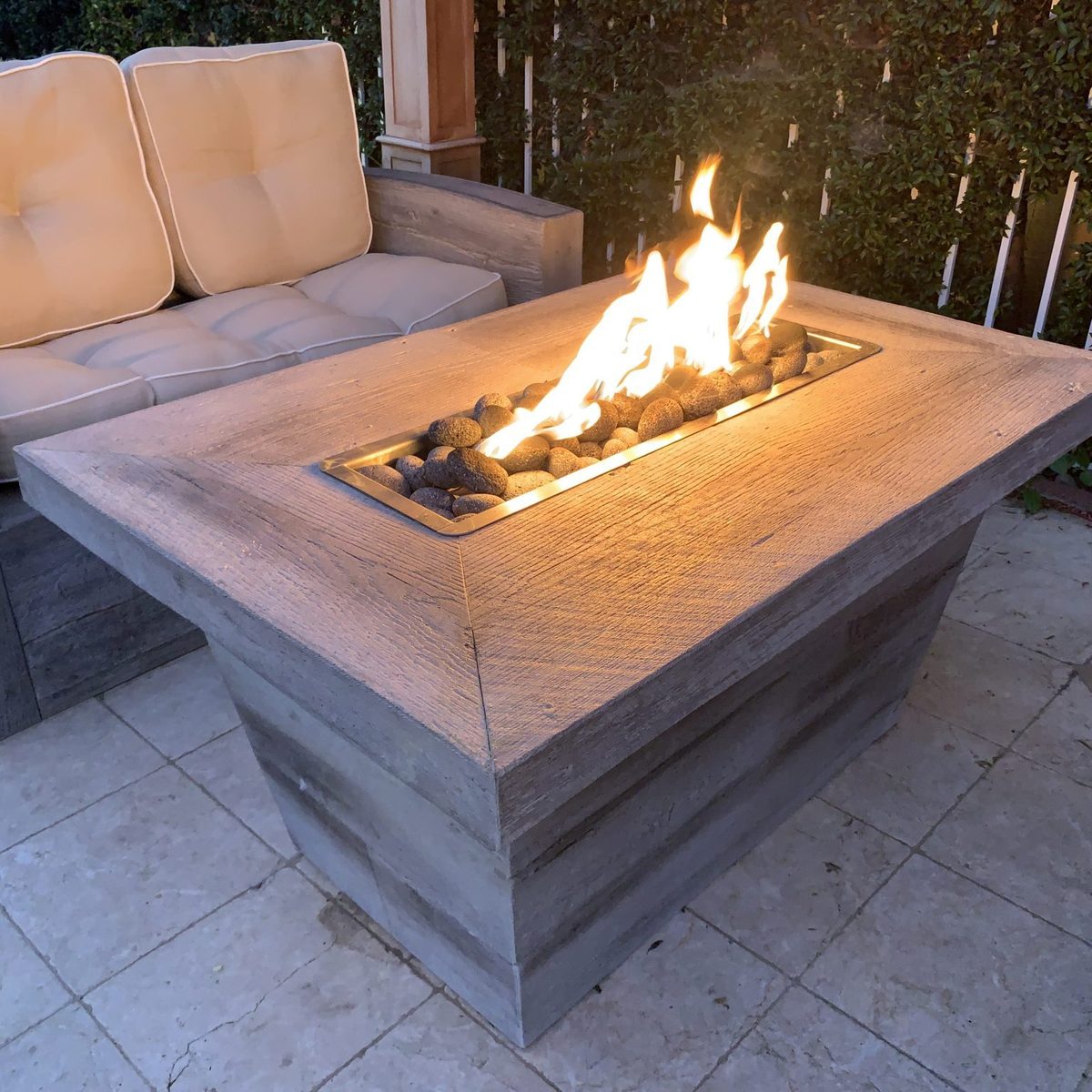 The Outdoor Plus Carson Wood Grain Concrete Fire Pit + Free Cover