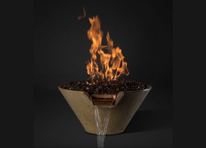 Cascade Conical Fire on Glass Water Bowl with Electronic Ignition - Free Cover ✓ [Slick Rock Concrete] | Outdoor Heat Direct