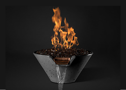 Cascade Conical Fire on Glass Water Bowl with Electronic Ignition - Free Cover ✓ [Slick Rock Concrete] | Outdoor Heat Direct