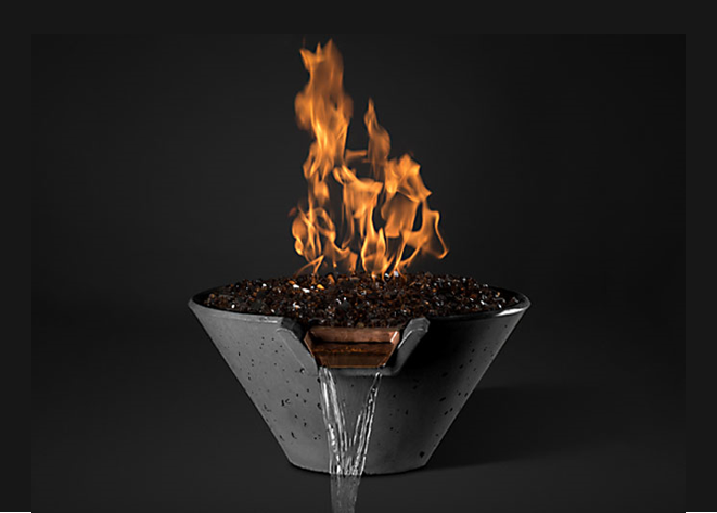 Cascade Conical Fire on Glass Water Bowl- Free Cover ✓ [Slick Rock Concrete] | Outdoor Heat Direct