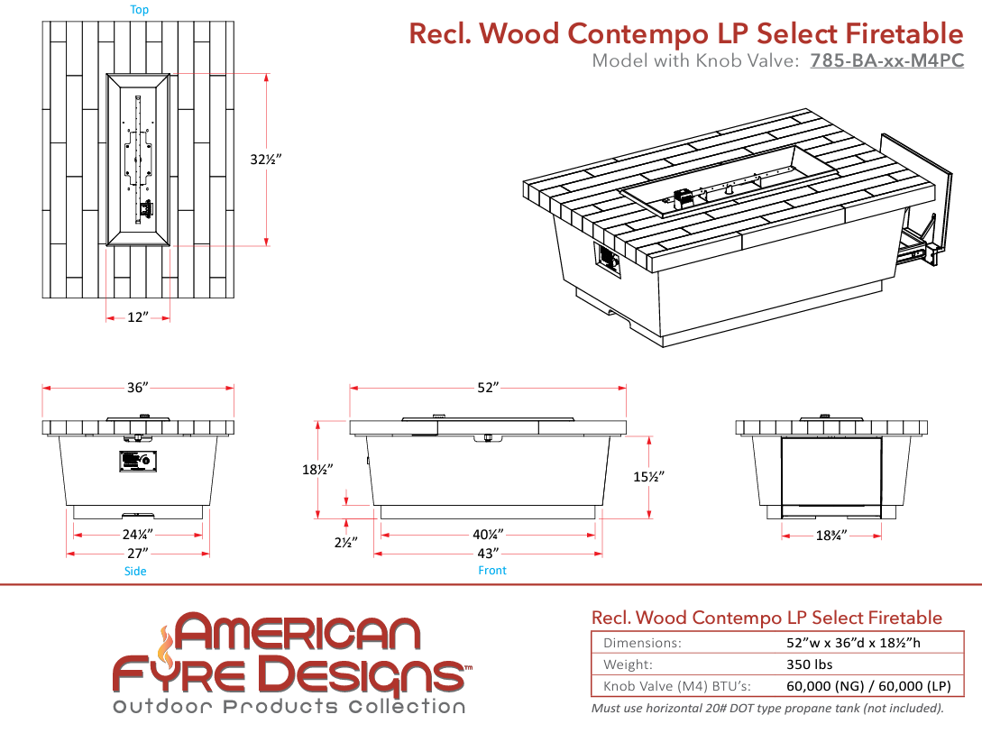 American Fyre Designs Contempo LP Select Firetable + Free Cover