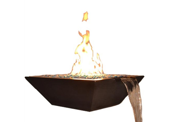 Geo Square Fire & Water Bowl / Match Ignition - Free Cover ✓ [Fire by Design] | Outdoor Heat Direct