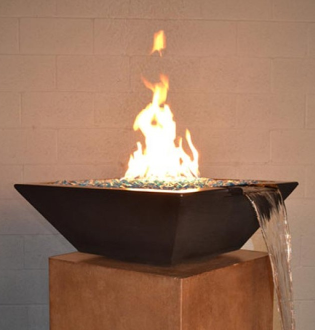 Geo Square Fire & Water Bowl / Match Ignition - Free Cover ✓ [Fire by Design] | Outdoor Heat Direct