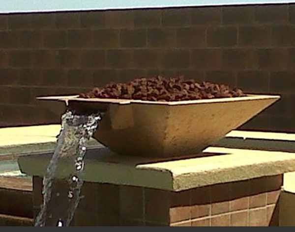 GFRC Oblique Fire & Water Bowl / Match Ingition - Free Cover ✓ [Fire by Design] | Outdoor Heat Direct