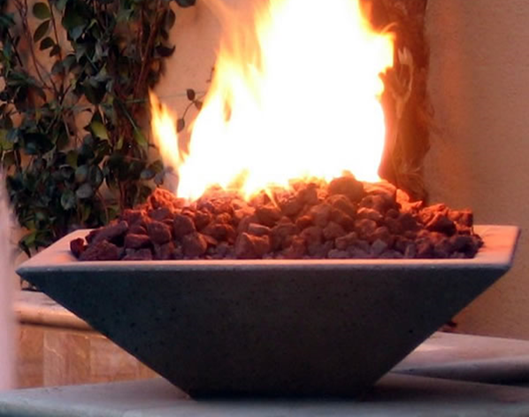 GFRC Oblique Square Fire Bowl / Electronic Ignition  - Free Cover ✓ [Fire by Design] | Outdoor Heat Direct