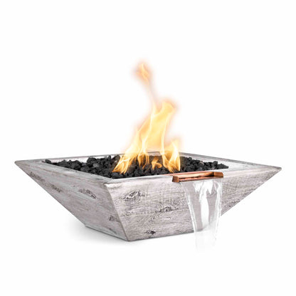 The Outdoor Plus Maya Wood Grain Concrete Fire & Water Bowl + Free Cover | Outdoor Heat Direct