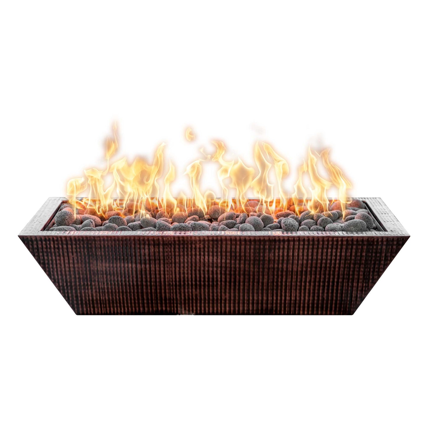 The Outdoor Plus Linear Maya Hammered Copper Fire Bowl + Free Cover
