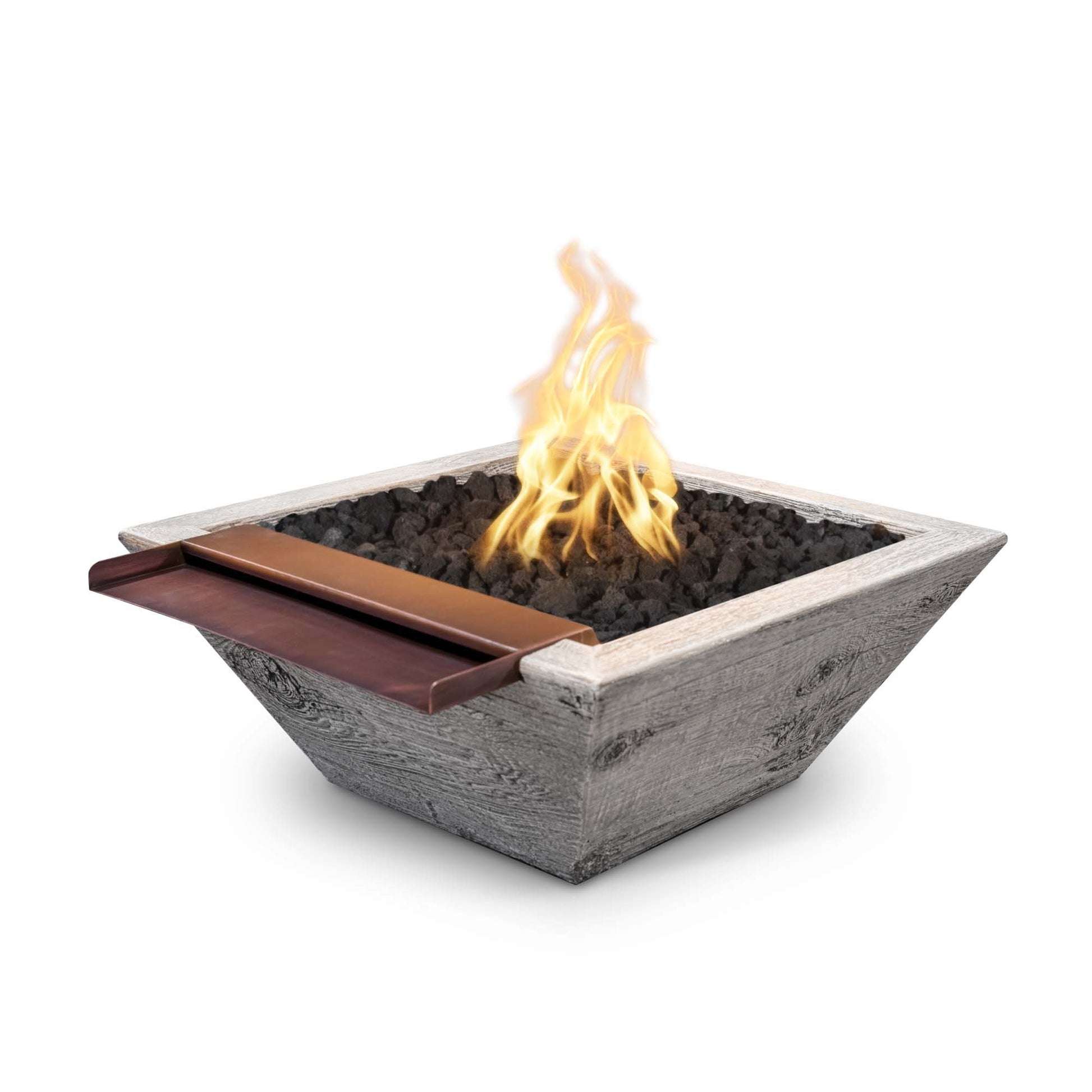 The Outdoor Plus Maya Wood Grain Concrete Fire & Water Bowl - Wide Spill + Free Cover | Outdoor Heat Direct