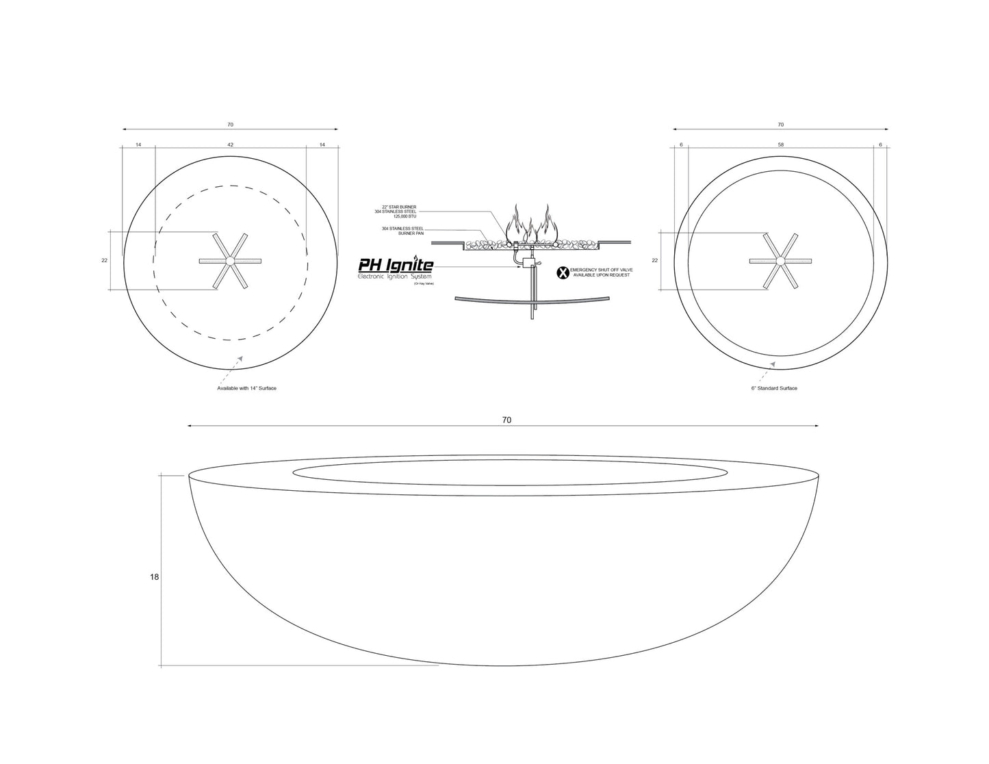 Fire Bowl 70" Moderno 70 - Free Cover ✓ [Prism Hardscapes]