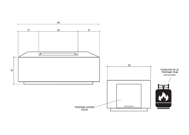 Porto 68 Propane Fire Table Specifications