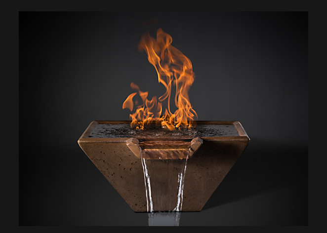 Slick Rock Concrete Cascade Square Fire on Water Bowl with Electronic Ignition 