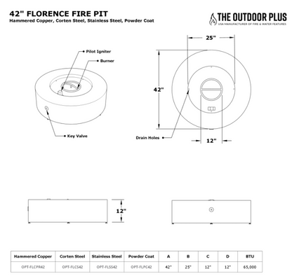 The Outdoor Plus Florence Metal Fire Pit 42" - Free Cover ✓ [The Outdoor Plus]