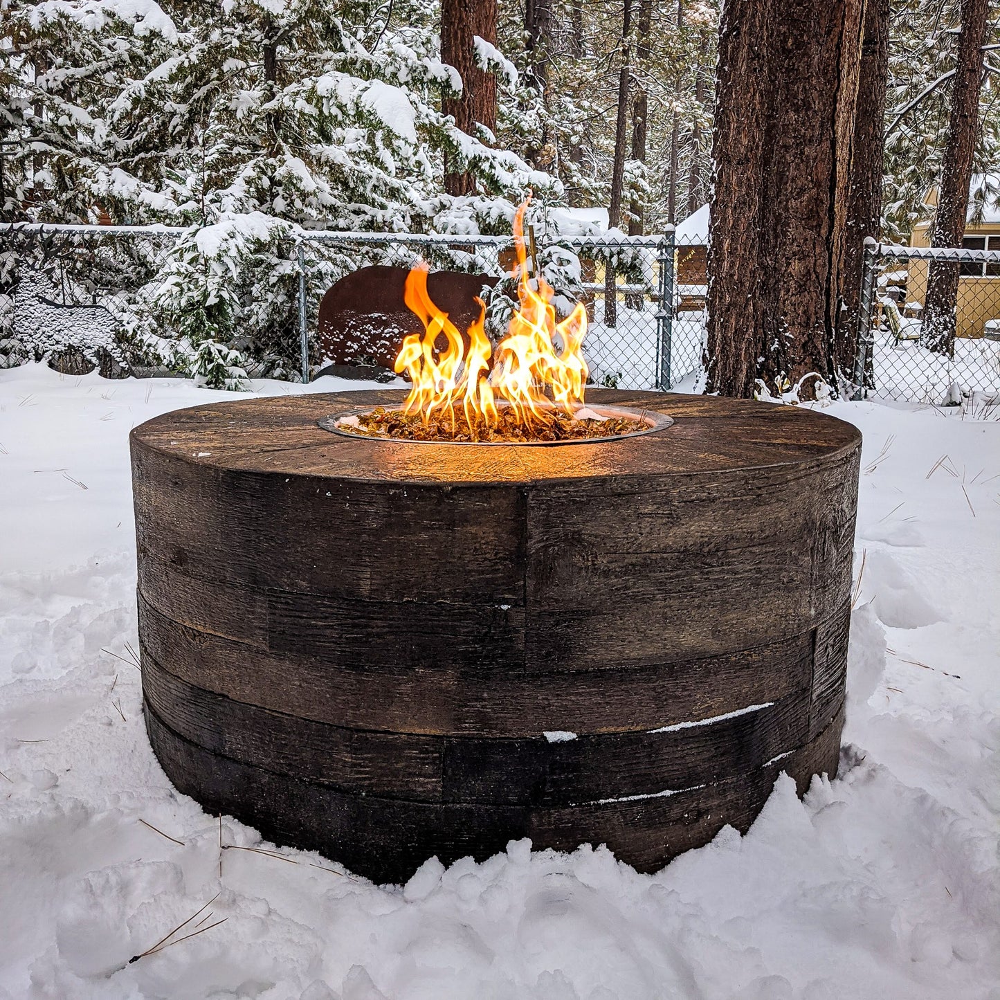 The Outdoor Plus Sequoia Wood Grain Concrete Fire Pit + Free Cover