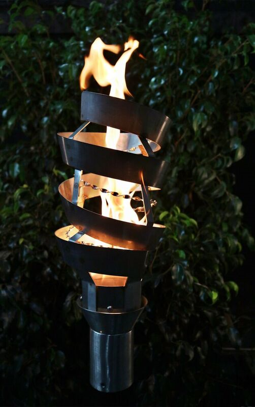 The Outdoor Plus Spiral Fire Torch / Stainless Steel + Free Cover - The Fire Pit Collection