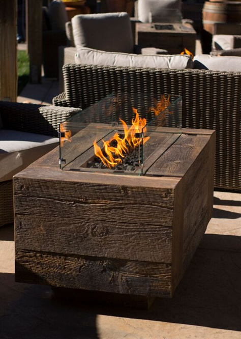 The Outdoor Plus Catalina Wood Grain Fire Pit + Free Cover  | Outdoor Heat Direct