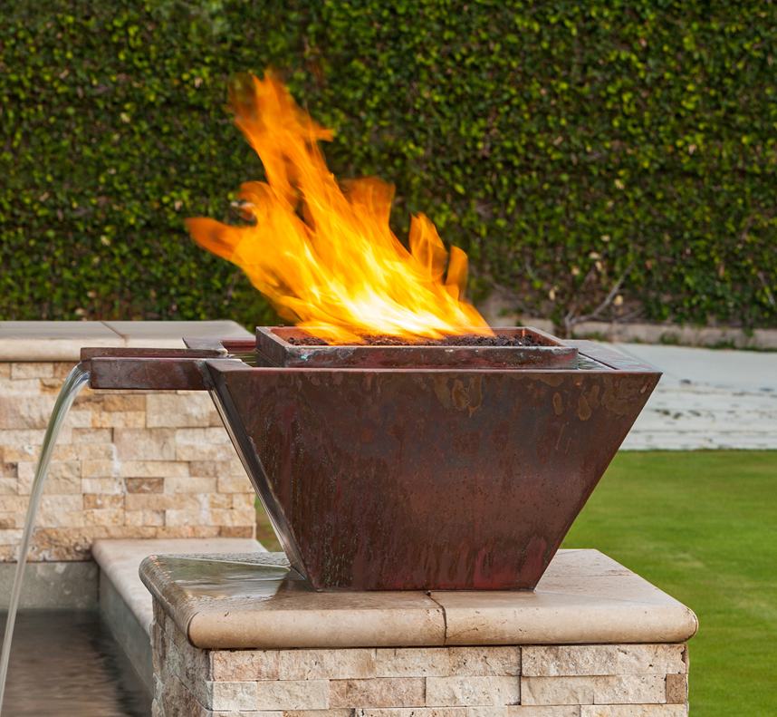 Maya Gravity Spill Copper Fire & Water Bowl -  Free Cover ✓ [The Outdoor Plus] | Outdoor Heat Direct