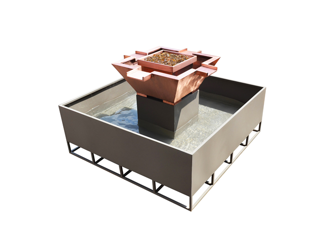 The Outdoor Plus Olympian Square 4-Way Copper Fire & Water Bowl + Free Cover - The Fire Pit Collection