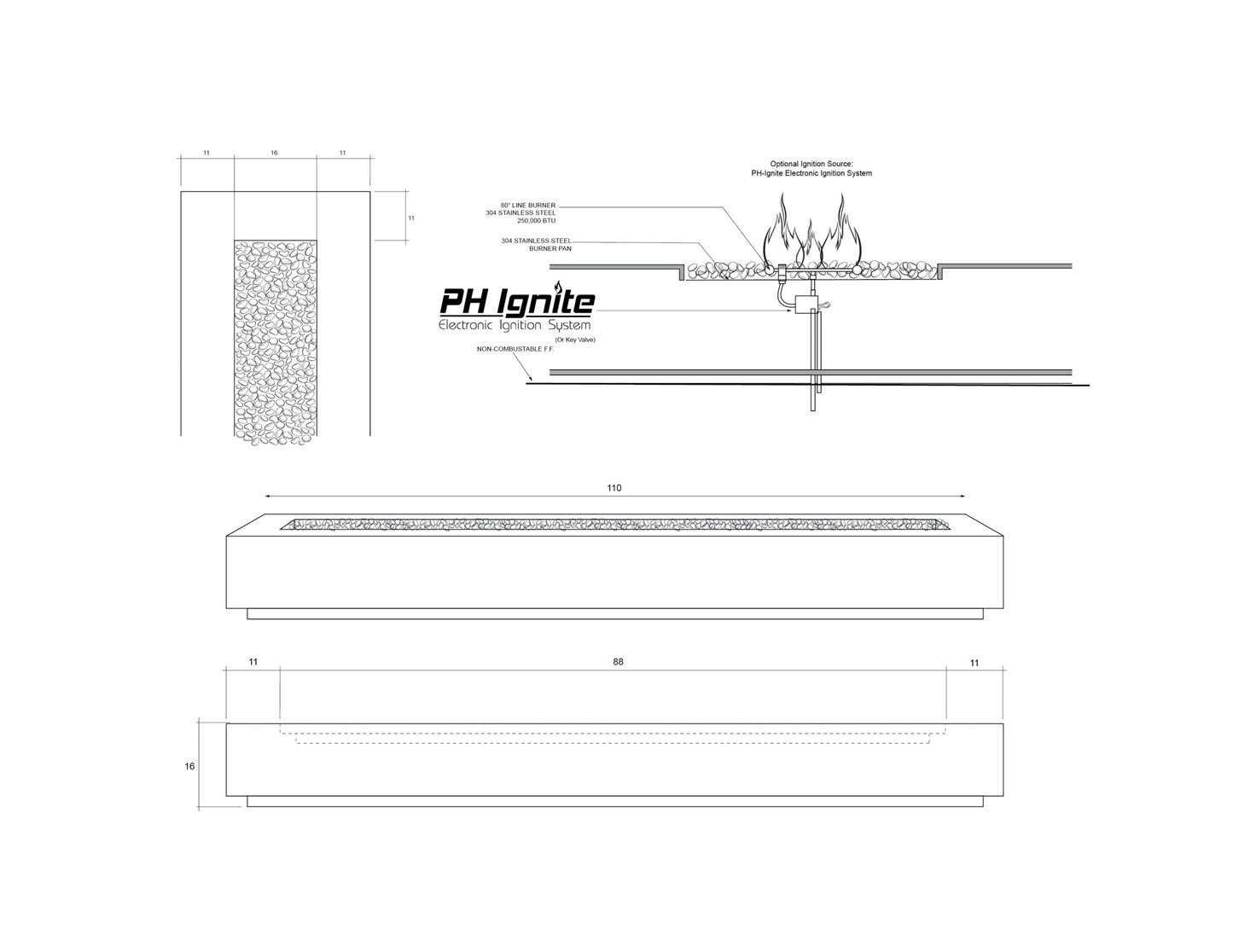 Fire Table Tavola 110 Free Cover and Windguard ✓ [Prism Hardscapes] | Outdoor Heat Direct