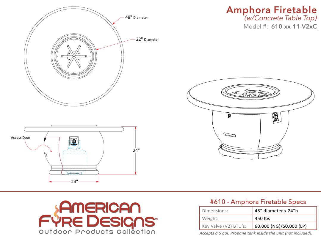 Amphora Firetable + Free Cover - American Fyre Designs | Outdoor Heat Direct