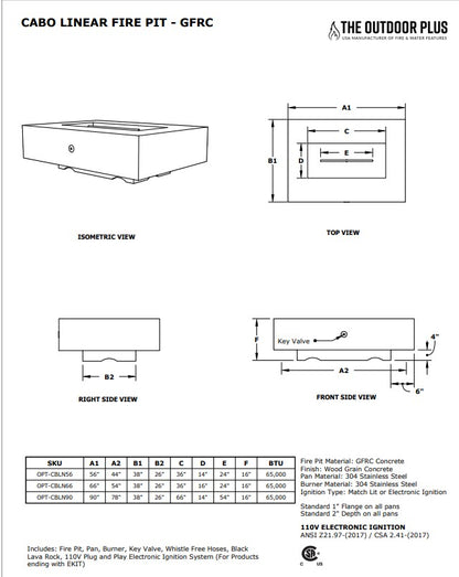 The Outdoor Plus Cabo Linear Metal Fire Pit + Free Cover